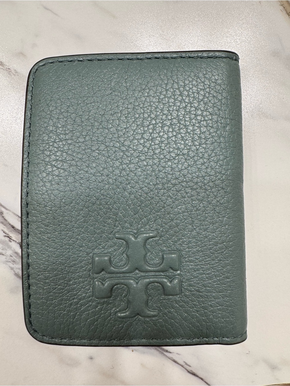 Tory Burch Earthy sage green Pebbled Leather Wallet